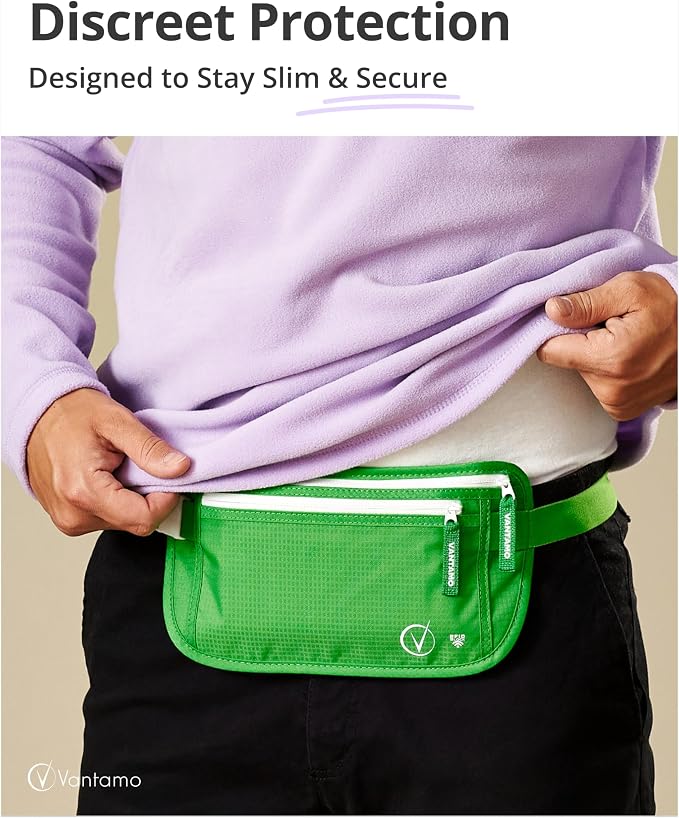 Vantamo Money Belt with RFID For Men & Women, Hidden Passport Holder for Travel, 2 Compartment Travel Fanny Pack for Women Anti Theft - Image 2
