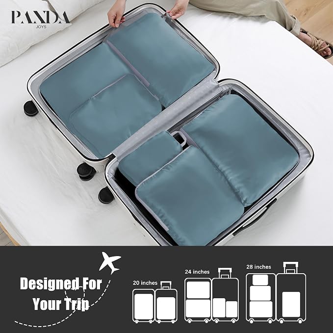 4 Set Compression Packing Cubes Travel - Travel Accessories Expandable Packing Organizers for Carry On - Essentials Luggage Bags - Dark Blue - Image 6
