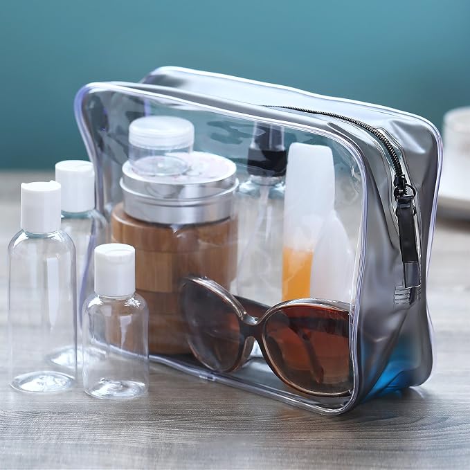 5 Pack Clear PVC Zippered Toiletry Carry Pouch Portable Cosmetic Makeup Bag for Vacation, Bathroom and Organizing - Image 4