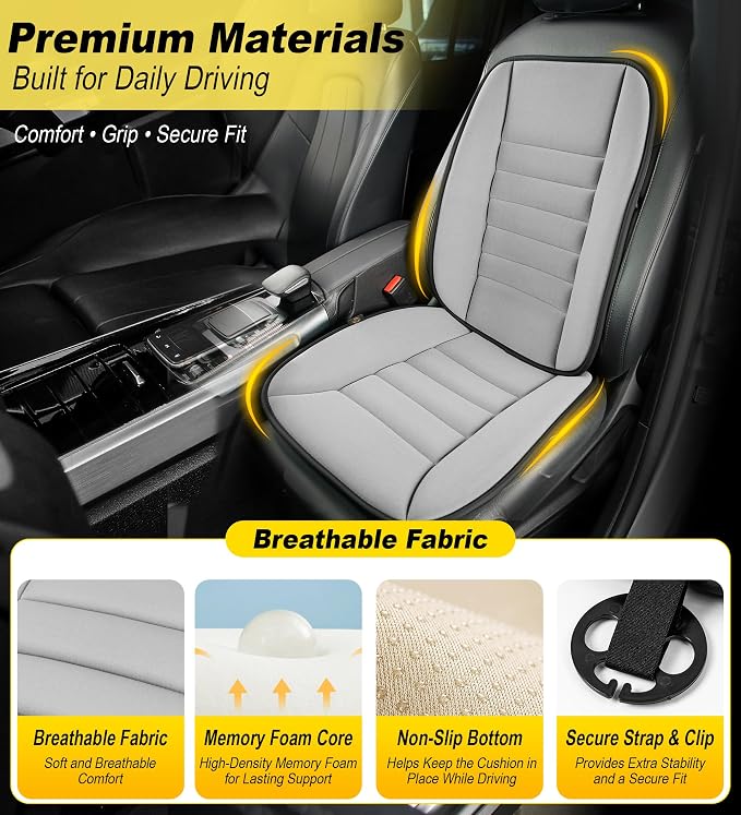 kingphenix 5-Piece Car Seat Cushion Set with Back Support | Memory Foam Car Cushion for Long Driving, Truck, Office Chair, Tailbone and Lower Back Support - Image 6