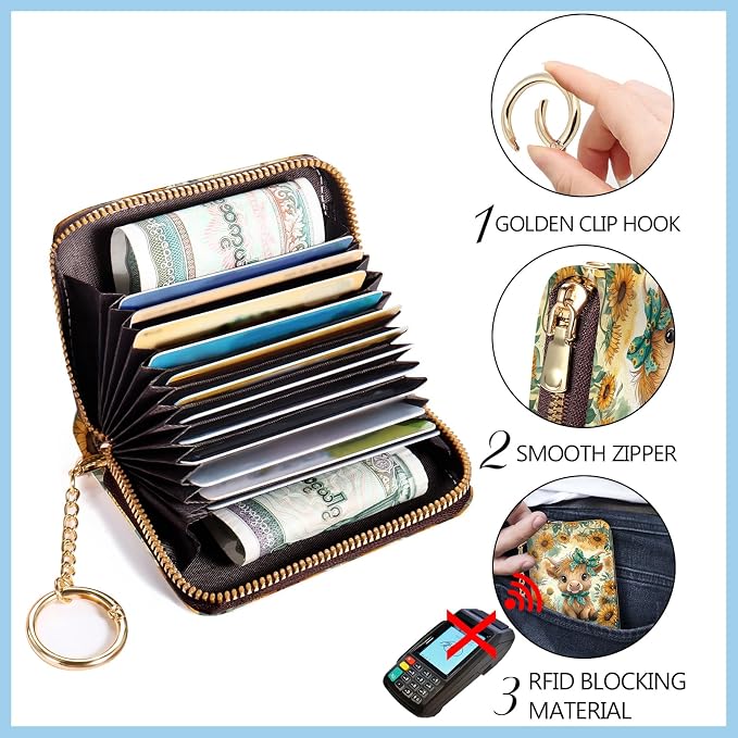 Blusabaca Women Credit Card Holder, Small RFID Wallet with Wristlet Strap | Removable Keychain, Case with Zipper, Vegan PU Leather, Cash Coin Pocket, Business Accordion Purse, Ladies Female Gift - Image 5