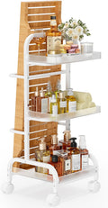 Bathroom Cart with Bathtub Tray Holder, Bathroom Organizers and Storage, Small Slim Shelf Organizer with Bath Tub Caddy Rack, 3 Tier Narrow Skinny Acrylic Rolling Cart for Laundry Room Living Room by VINAEMO