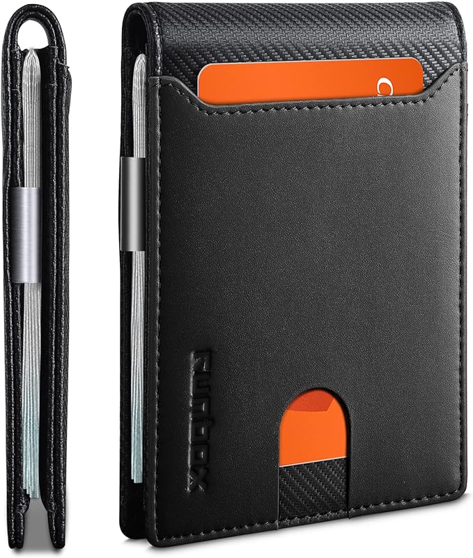 RUNBOX Slim Wallet for Men - RFID Blocking Leather Bifold with Money Clip | Minimalist Front Pocket Wallet Holds 11 Cards,Slim Thin Design,RFID Blocking Protection, Practical Birthday Gifts for Men by RUNBOX