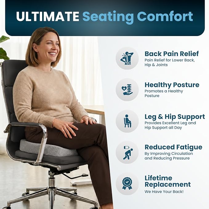 ComfiLife Extra Large Gel & Memory Foam Seat Cushion - Doctor Recommended Office Chair, Car Seat, Lifting Cushion - Back & Sciatica Pain Relief - Wide Seat Cushion for Big & Tall (Gray) - Image 7