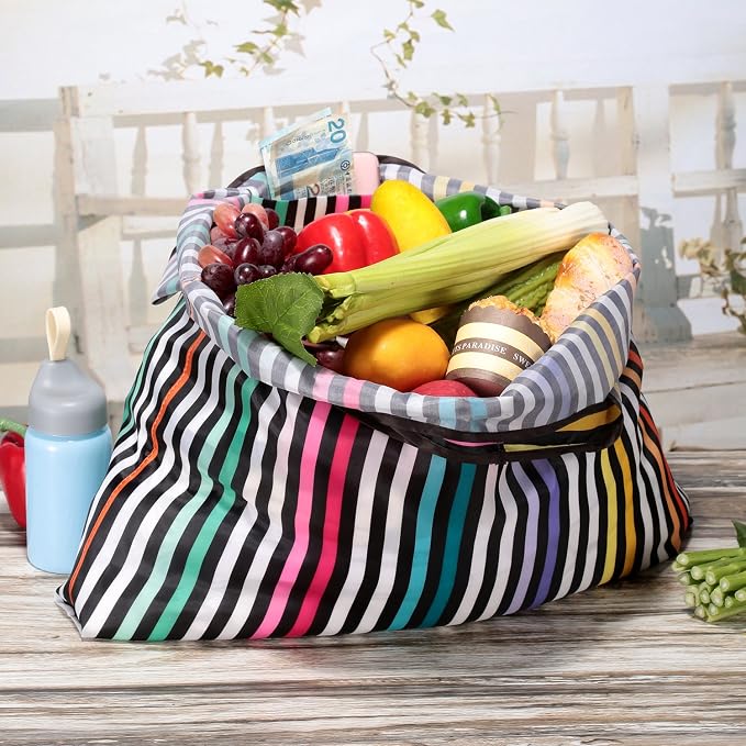 KINGMAS Reusable Grocery Bags, Eco-Friendly Folding Tote Shopping Bag fits in Pocket, Washable Waterproof Nylon Pouch Bags - Image 3