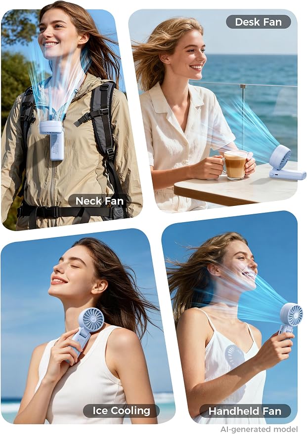 Aecooly Mighty Portable Handheld Fan with Cooling Plate | 20H Max Cooling | 3 Flexible Modes | 5 Speeds Wind | Battery Level Display | Mini Personal Battery Powered, Gifts for Women, Travel -Blue - Image 6