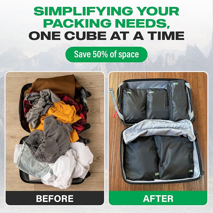 COR Surf Compression Packing Cubes, Laundry & Shoe Bag, 5 Piece Black | 2 Large & 2 Small Cubes, 2-Zipper Compression + Laundry Bag, Tear & Water-Resistant Ripstop, Reinforced Zippers - Image 4