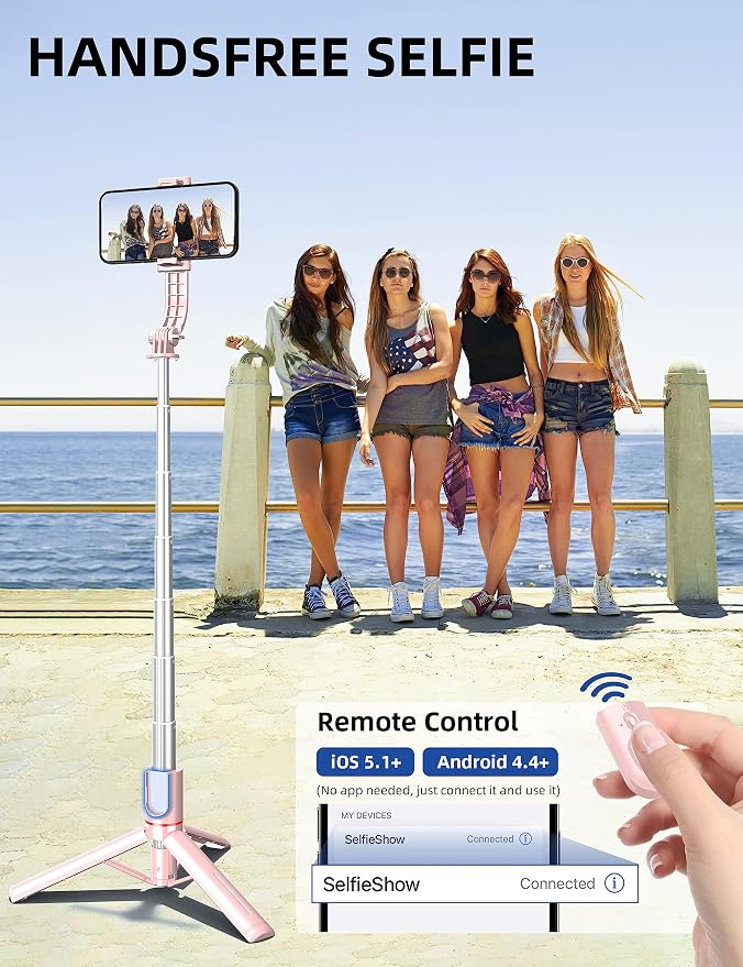 41'' Tripod for Phone, Extendable Selfie Stick with Wireless Remote, Aluminum Cell Phone Tripod Stand 360°Rotate Lightweight & Portable Compatible with iPhone/Android (Pink) - Image 4