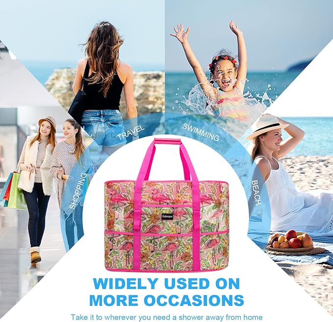 KABAQOO Mesh Beach Bag, Extra Large Beach Bags with 9 Pockets & Zipper Waterproof Lightweight Beach Tote for Beach/Pool Trip - Image 2