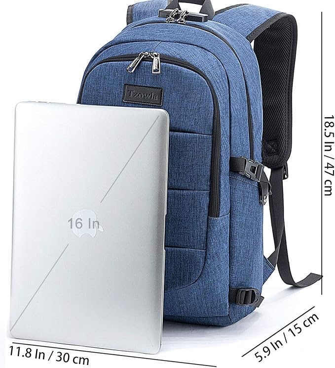 Tzowla Travel Laptop Backpack Water Resistant Anti-Theft Bag with Giant Tumbler Holder Pocket and Lock 17.3 Inch Computer Business Backpacks for Women Men Work College Gift,Casual Daypack(Blue) - Image 4