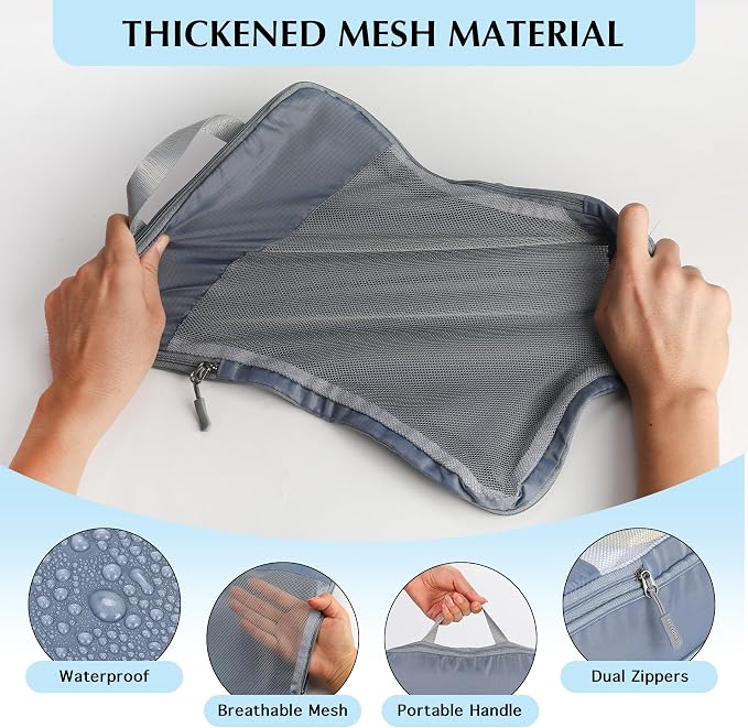 PFEYRPK Lightweight Compression Packing Cubes for Suitcases, Compressible Expandable Travel Packing Organizer with Clear Toiletries and Backpack Bag, Travel Essentials for Carry on Luggage 7 Set - Image 5