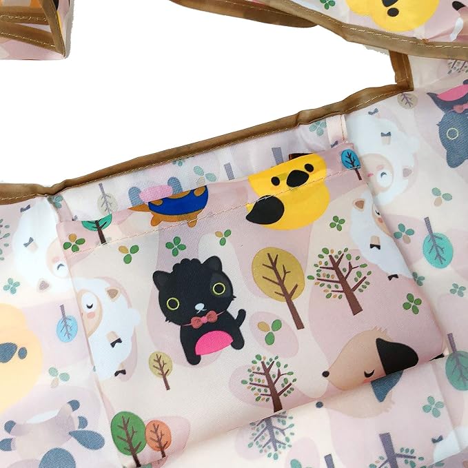 allydrew Large Foldable Tote Nylon Reusable Grocery Bags, Cutie Animals - Image 2