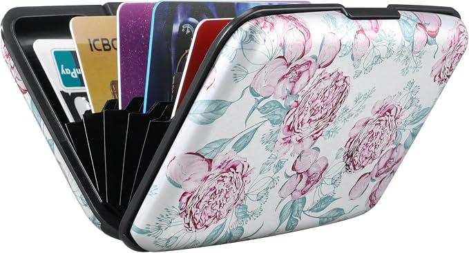 RFID Aluminum Wallet Credit Card Protector Case Holder for Men Women | Mini RFID Aluminum Wallet Credit Cards Holder Business Card Case Metal ID Case for Men Women(Peonies) - Image 6