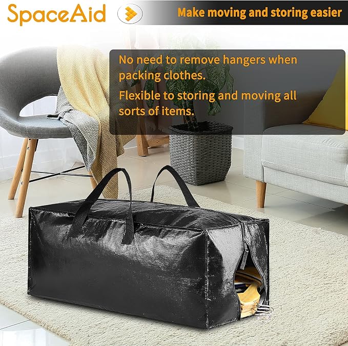 SpaceAid Heavy Duty Moving Bags, Extra Large Storage Totes W/Backpack Straps Strong Handles & Zippers, Alternative to Moving Boxes, Packing & Moving Supplies, Black (10 Pack) - Image 6