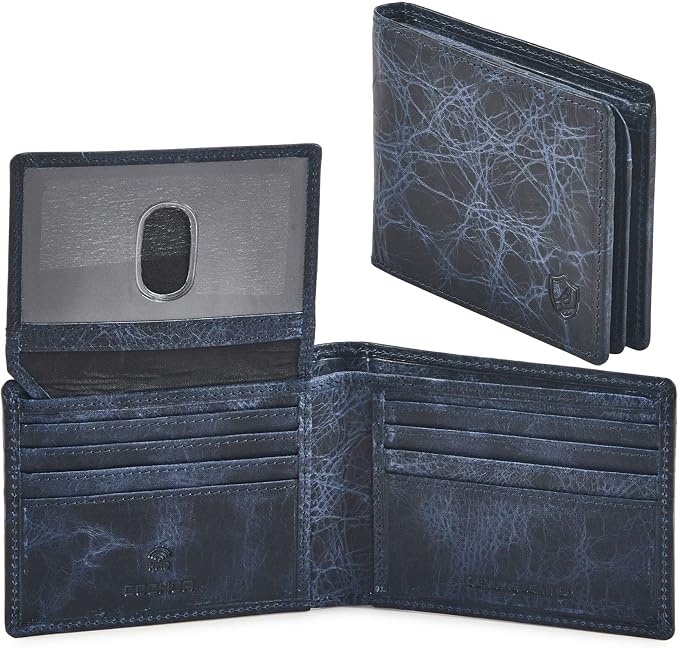Wallet for Men Slim RFID Blocking Leather Bifold Minimalist 2 ID Windows Gift Box Carteras Para Hombres (DISTRESSED, NIGHT SKY) by Cochoa