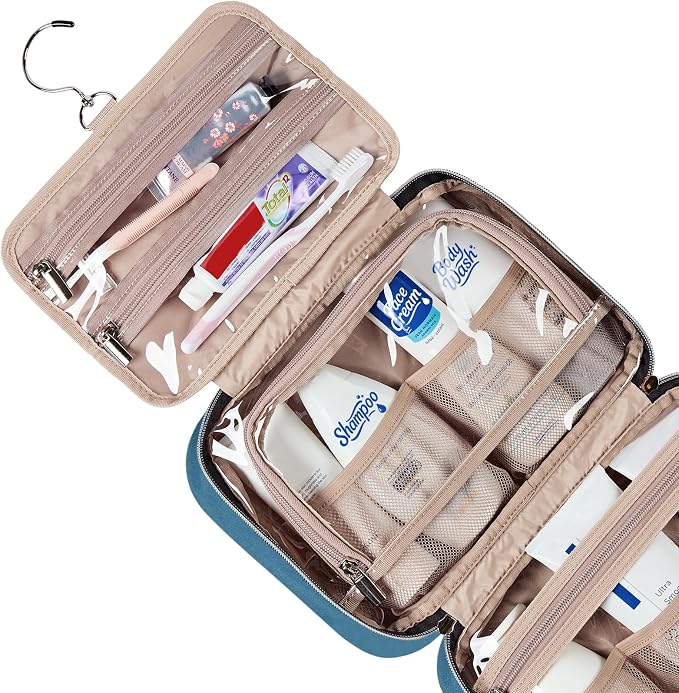 NISHEL Travel Toiletry Bag for women, Portable Hanging makeup Organizer | for Travel-Sized Shampoo, Conditioner, Brushes Set, makeup Accessories, Medium Size, Lake-Blue - Image 4