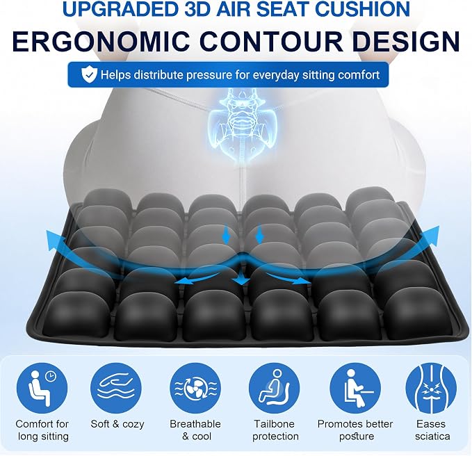 Airplane Seat Cushion, Inflatable Travel Cushion for Long Flights, Air-Cell Portable Seat Pad with Built-in Pump for Travel Car Office Wheelchair - Image 4