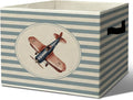 Rustic Airplane Storage Bins Boxes with Handles | toys books clothes, blue striped nursery foldable basket for organizing bedroom toddler room playroom by Unknown