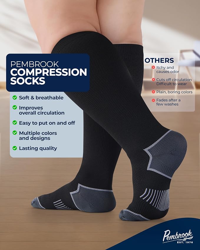 Pembrook Plus Size Compression Socks for Women Wide Calf - 3 Pairs, 20-30mmHg Extra Wide Calf Compression Socks, Up to 4XL - Image 3