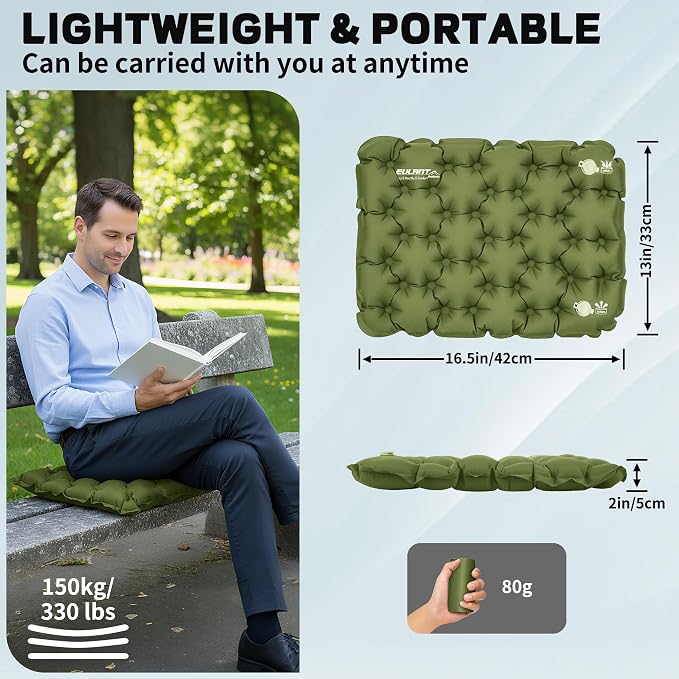 EULANT Lightweight Inflatable Seat Cushion,Compact Travel Cushion Pad | Stadium Seat Pad Camping Travel Air Seat Cushion for Airplane Hiking Bleachers Office Home Sports Events - Image 2