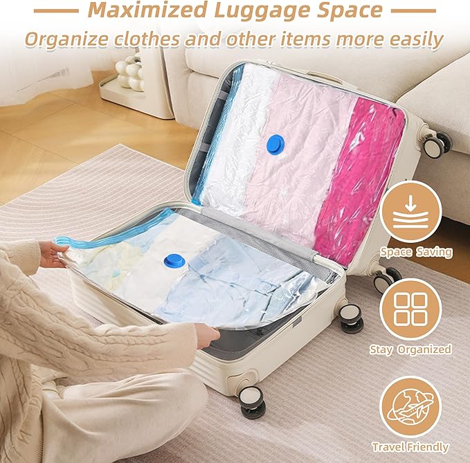 12 Pack Vacuum Storage Seal Bags for Travel with Cordless Electric Pump | Carry-on Packing Bags for Luggage and Suitcase, Space Saver Compression Clothes Storage Bag with Rechargeable Pump (12 Combo) - Image 5