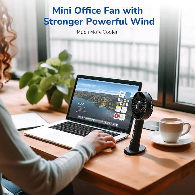 Jancane Handheld Fan, USB Rechargeable Mini Portable Fan with Base, 10H Battery, Strong Wind, Small & Powerful, Cute Design for Travel, Makeup, Girls Women Summer Gift (Greyblack) - Image 7