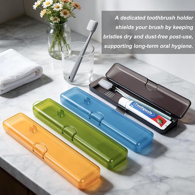 Travel Toothbrush Holder (12pcs, Yellow,Gray,Blue,Green) | Portable Travel Toothbrush Case Carries Toothbrushes and Toothpaste, Suitable for Travel, Home, And School - Image 2