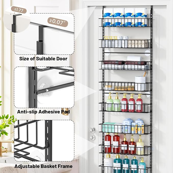 ElegantArray 9-Tier Pantry Door Organizer, Black | Over The Door Pantry Organizer Rack and Storage, Hanging Spice Rack Shelves Door, Home Office Laundry Room Bathroom & Kitchen - Image 4