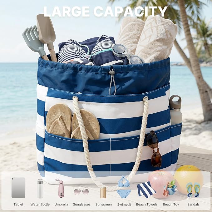 G4Free Canvas Beach Tote Bag Waterproof Sandproof, Large Pool Swim Bag | Foldable Tote for Women, for Travel Grocery Daily - Image 3