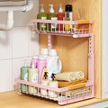 PXRACK Under Sink Organizer, Adjustable Height, 2 Tier Pull Out Under Cabinet Organizer, Slide Out Thickened Metal Under Sink Storage for Kitchen Bathroom Laundry Pantry Cabinet, Pink, Large-1-Pack by PXRACK