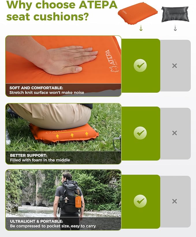 ATEPA Inflatable Seat Cushion | 2" & 2.5" Foam Core Seat Pad, Self Inflating, Compact, Stadium, Airplane, Travel, Camping, Hiking, Sports events - Image 5