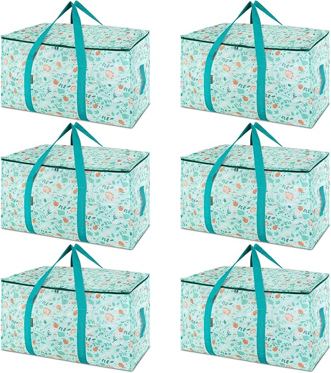 BALEINE 6-Pack Oversized Moving Bags with Reinforced Handles, Heavy-Duty Storage Tote for Clothes, Moving Supplies (Spring Stroll, 6-Pack) by BALEINE