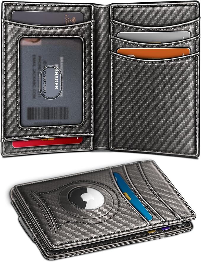 BULLIANT Magnetic Slim Leather Airtag Wallet Money Clip For Men 12Cards | RFID Blocking | Easy Access | Gift Boxed | Pocket Fit by BULLIANT