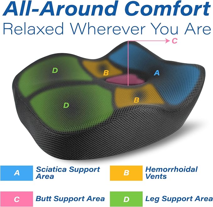Allaboutsla Car Seat Cushion for Driving, Car Seat Pillow for Short Drivers | Ergonomic Memory Foam Seat Cushion for Pain Relief, Adult Booster Seat for Car, Butt Cushion for Car, Truck, Office, Black - Image 4