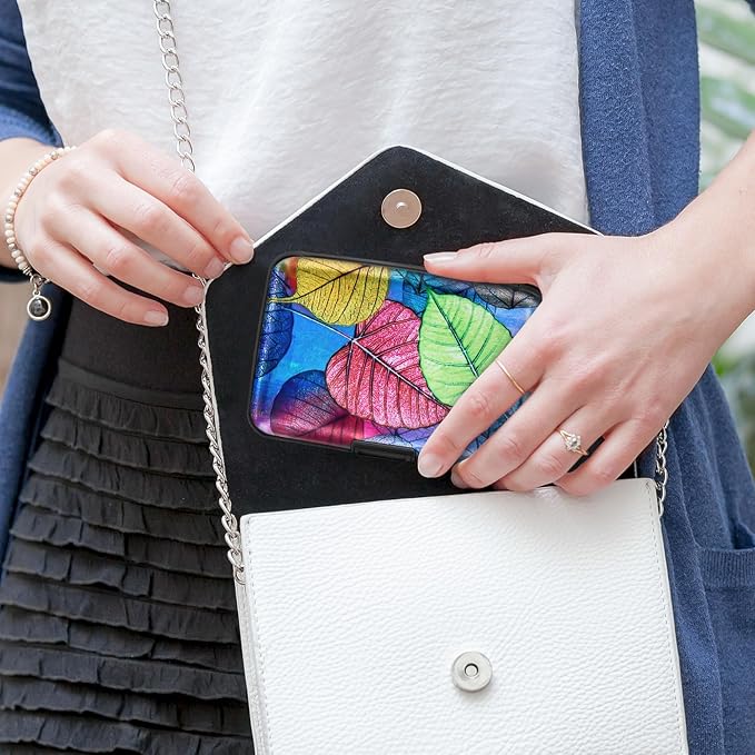Mayski Credit Card Holder for Women RFID Blocking Wallet, Colorful Leaves | Card Wallets for Women Small Mini Business Metal Accordion Aluminum Alloy Hard Case for Men - Image 7