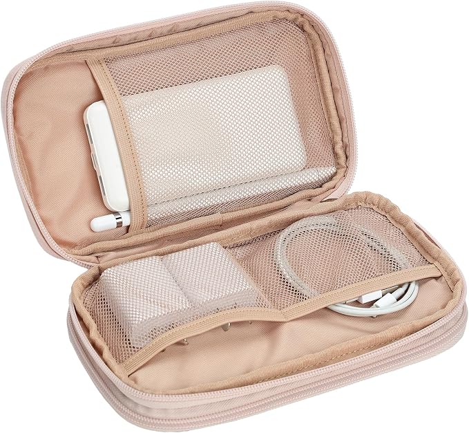 NISHEL Electronics Travel Organizer Cord Case, Charger Cable Tech Bag | Double-layer bag keeps chargers, cables, flash drive, and small tech essentials organized for trip, Medium, Pink - Image 4