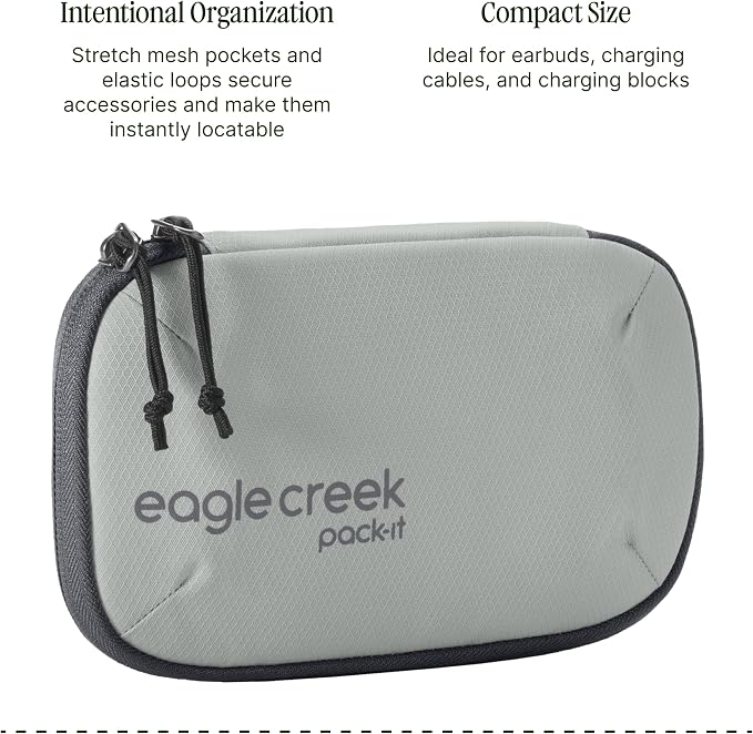 Eagle Creek Pack-It E-Tools Organizer Mini, Storm Grey | Padded Travel Tech Organizer for Small Accessories, Internal Stretch Pockets, Internal Elastic Loops, Recycled Fabric - Image 4