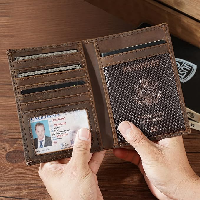 Polare Luxury RFID Blocking Leather Passport Holder Travel Wallet For Men and Women (Dark Brown Compass) - Image 4