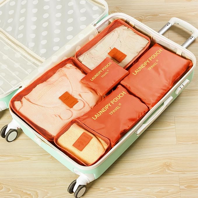 6 Set Packing Cubes for Travel Luggage Organizer Bags Reusable washable Suitcase Packing Cubes Set Travel Accessories Essentials (Orange) - Image 4