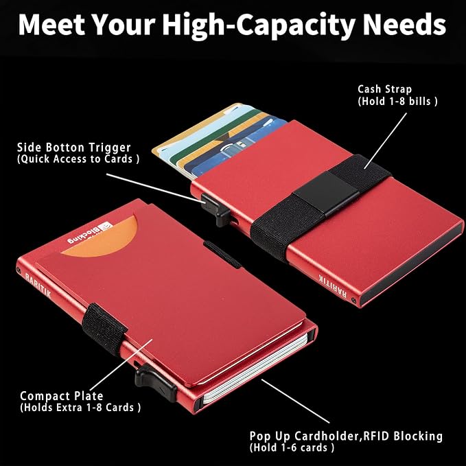 Slim Card Holder Wallet for Men, Minimalist RFID Blocking Pop Up Wallet, Smart Metal Business Card Case Holds 12 Cards, Money Clip, Front Pocket Wallet, Gifts for Men - Image 7