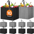 Reusable Grocery Shopping Bags 10 Pack Large Foldable Tote Bags Bulk | Eco Produce Bags with Long Handle for Shopping Groceries Clothes (Grey&Black) by WiseLife