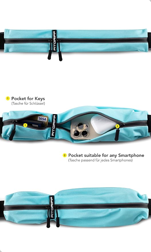 Fitgriff® Running Belt for Men & Women - Secure Jogging Pouch for Phone, Keys & Essentials - For All Cell Phones - Image 2