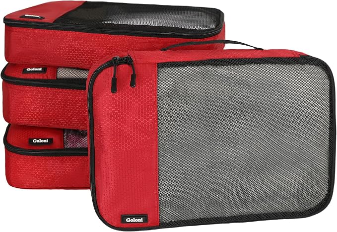 Packing Cubes for Travel Essentials,4 Set Packing Cubes for Suitcases,Lightweight Mesh Luggage Organizer Bag,Red - Image 2