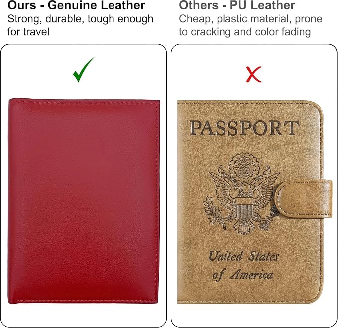 Red RFID Genuine Leather Passport Wallet - Image 5