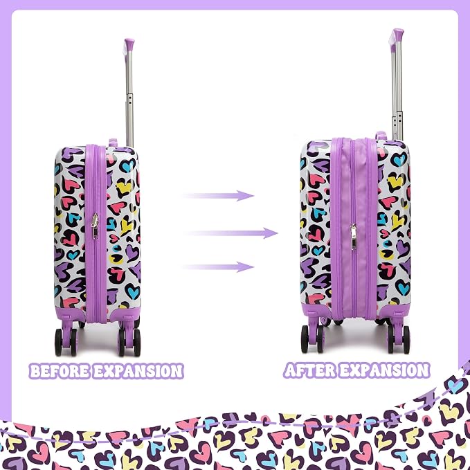 Kids Luggage Sets 5 Piece Rolling Suitcases with Wheels for Girls Hardshell Travel Suitcase Set 16'' Purple Luggage for Kids - Image 8