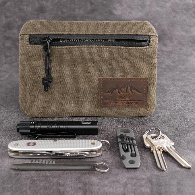 Belt Zipper Pouches for Men Women Compact EDC Pouch, YKK Zipper, Anti-theft Pickpocket Proof Safety Wallets, Waist Pack for Traveling Hiking, Water Resistant, Tough Waxed Canvas, Olive - Image 7