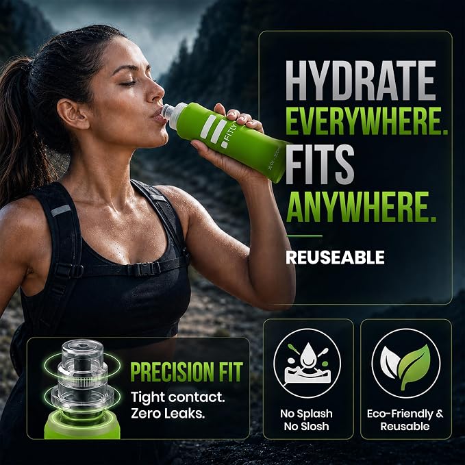 FITLY Soft Flask - Shrink As You Drink Soft Water Bottle for Hydration Pack - Folding Water Bottle Ideal for Running, Hiking, Cycling, Climbing & Rigorous Activity - Image 6