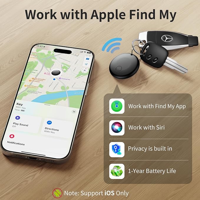 2026 Air Tracker Tags-4 Pack Bluetooth Tracker for Apple Find My app (iOS Only) Keys Finder, Smart Tag, Item Locator for Luggage, Backpack, Suitcases, Replaceable Battery (Black, 4 Pack) - Image 2