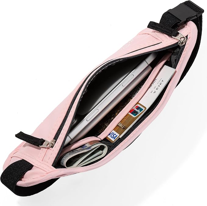 Money Belt - Slim Passport Holder RFID Blocking Travel Wallet Undercover Fanny Packs for Men Women - Pink - Image 5