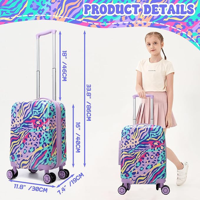 Kids Carry on Luggage Sets 2 Piece Rolling Suitcases for Girls Women with Wheels Suitcase with Travel Pillow Airplane Approved - Image 2